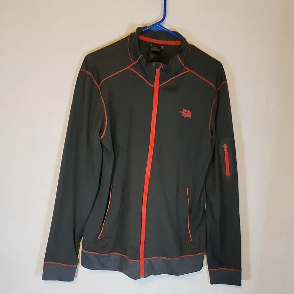 The North Face Men's Track Jacket Full-Zip Knit Stand Collar Black Grey /Red M